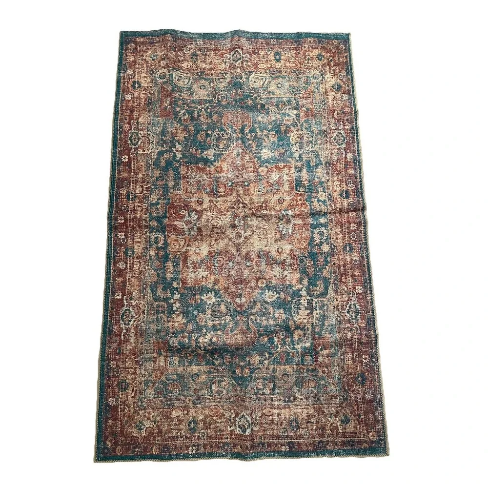 Machine Washable Rug 3'X5' Area Gloria GLR13 Burgundy Turquoise Orange Rust